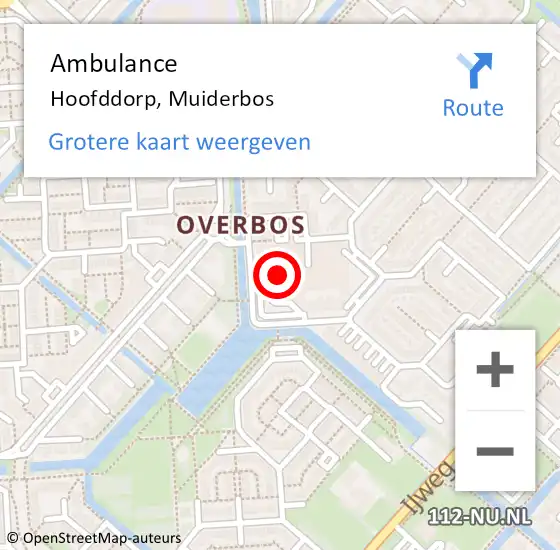 Locatie op kaart van de 112 melding: Ambulance Hoofddorp, Muiderbos op 4 april 2024 19:06