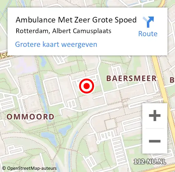 Locatie op kaart van de 112 melding: Ambulance Met Zeer Grote Spoed Naar Rotterdam, Albert Camusplaats op 4 april 2024 19:48