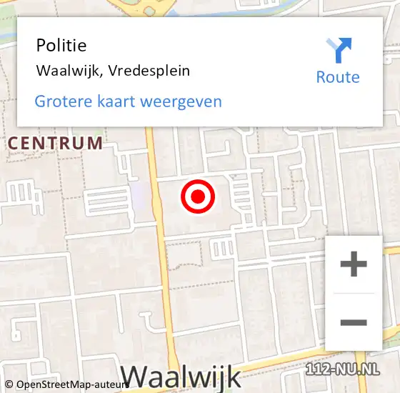 Locatie op kaart van de 112 melding: Politie Waalwijk, Vredesplein op 4 april 2024 21:08
