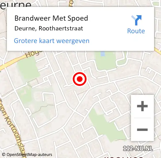 Locatie op kaart van de 112 melding: Brandweer Met Spoed Naar Deurne, Roothaertstraat op 4 april 2024 22:04