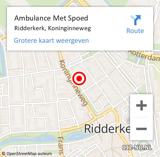 Locatie op kaart van de 112 melding: Ambulance Met Spoed Naar Ridderkerk, Koninginneweg op 4 april 2024 23:31