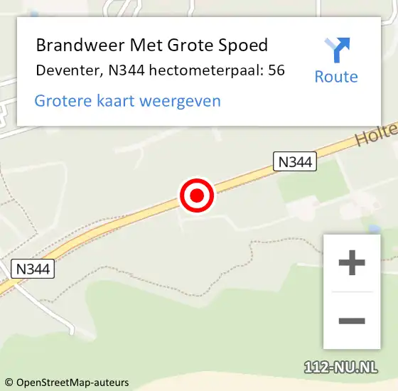 Locatie op kaart van de 112 melding: Brandweer Met Grote Spoed Naar Deventer, N344 hectometerpaal: 56 op 5 april 2024 01:55