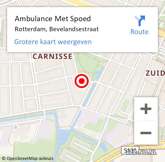 Locatie op kaart van de 112 melding: Ambulance Met Spoed Naar Rotterdam, Bevelandsestraat op 5 april 2024 03:35