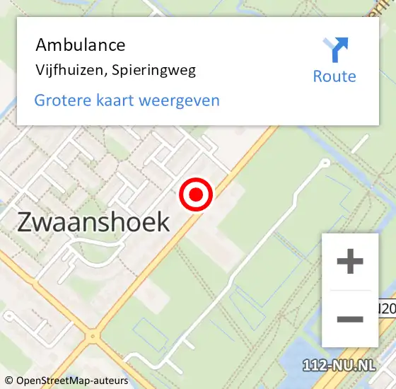 Locatie op kaart van de 112 melding: Ambulance Vijfhuizen, Spieringweg op 5 april 2024 08:03
