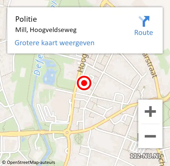 Locatie op kaart van de 112 melding: Politie Mill, Hoogveldseweg op 5 april 2024 08:22