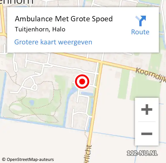 Locatie op kaart van de 112 melding: Ambulance Met Grote Spoed Naar Tuitjenhorn, Halo op 5 april 2024 08:41
