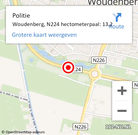 Locatie op kaart van de 112 melding: Politie Woudenberg, N224 hectometerpaal: 13,2 op 5 april 2024 08:49