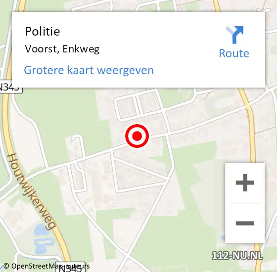 Locatie op kaart van de 112 melding: Politie Voorst, Enkweg op 5 april 2024 09:19