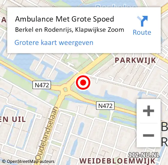 Locatie op kaart van de 112 melding: Ambulance Met Grote Spoed Naar Berkel en Rodenrijs, Klapwijkse Zoom op 5 april 2024 10:29