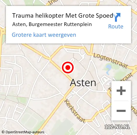 Locatie op kaart van de 112 melding: Trauma helikopter Met Grote Spoed Naar Asten, Burgemeester Ruttenplein op 5 april 2024 10:51