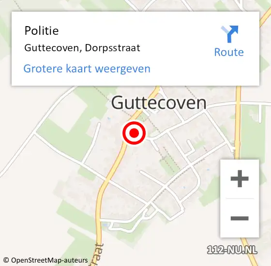Locatie op kaart van de 112 melding: Politie Guttecoven, Dorpsstraat op 5 april 2024 10:59