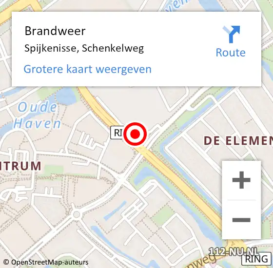 Locatie op kaart van de 112 melding: Brandweer Spijkenisse, Schenkelweg op 5 april 2024 11:12