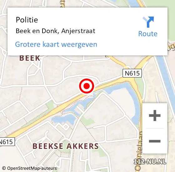 Locatie op kaart van de 112 melding: Politie Beek en Donk, Anjerstraat op 5 april 2024 13:14