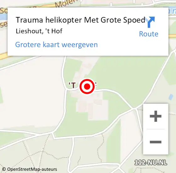 Locatie op kaart van de 112 melding: Trauma helikopter Met Grote Spoed Naar Lieshout, 't Hof op 5 april 2024 13:39