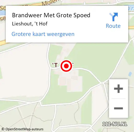 Locatie op kaart van de 112 melding: Brandweer Met Grote Spoed Naar Lieshout, 't Hof op 5 april 2024 13:47