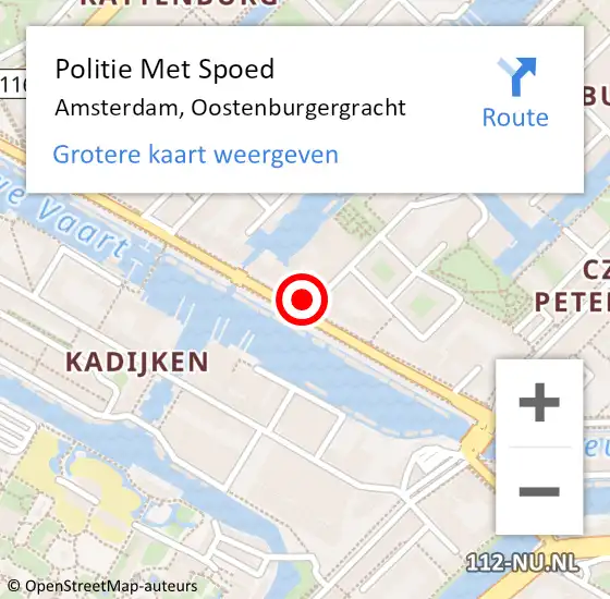 Locatie op kaart van de 112 melding: Politie Met Spoed Naar Amsterdam, Oostenburgergracht op 5 april 2024 13:50