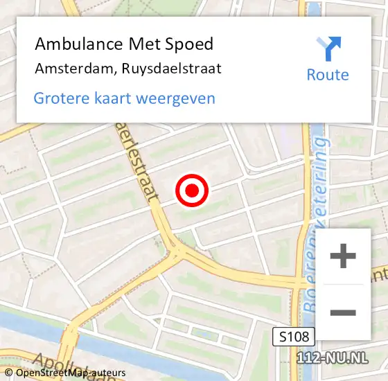 Locatie op kaart van de 112 melding: Ambulance Met Spoed Naar Amsterdam, Ruysdaelstraat op 5 april 2024 13:55
