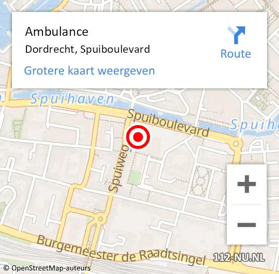 Locatie op kaart van de 112 melding: Ambulance Dordrecht, Spuiboulevard op 5 april 2024 13:55