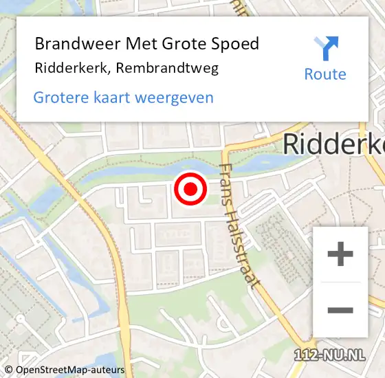 Locatie op kaart van de 112 melding: Brandweer Met Grote Spoed Naar Ridderkerk, Rembrandtweg op 5 april 2024 13:58