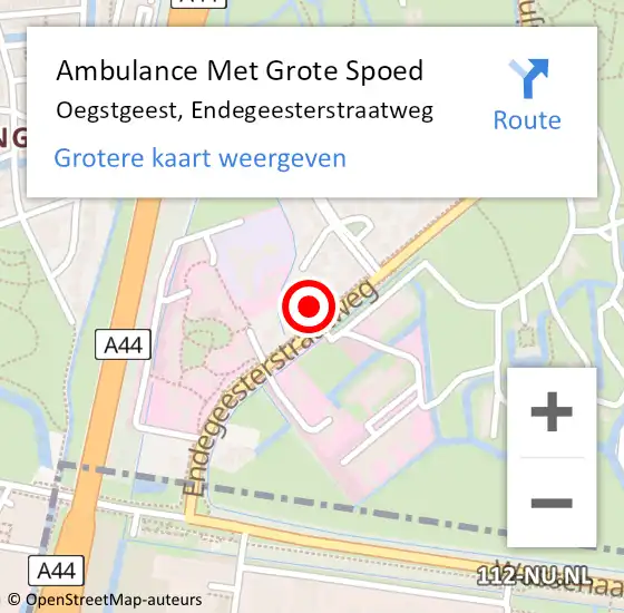 Locatie op kaart van de 112 melding: Ambulance Met Grote Spoed Naar Oegstgeest, Endegeesterstraatweg op 5 april 2024 15:27