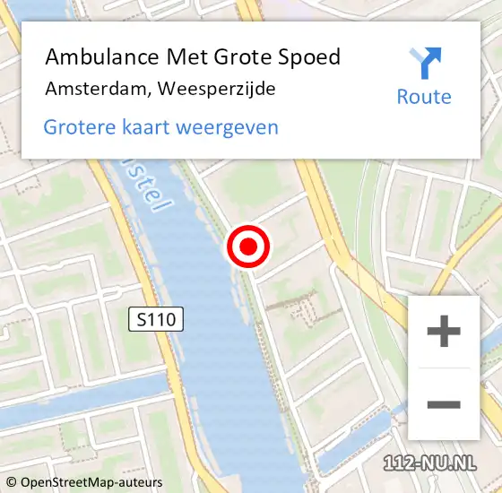 Locatie op kaart van de 112 melding: Ambulance Met Grote Spoed Naar Amsterdam, Weesperzijde op 5 april 2024 15:44