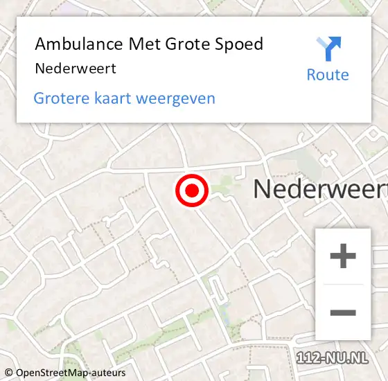 Locatie op kaart van de 112 melding: Ambulance Met Grote Spoed Naar Nederweert op 5 april 2024 15:59