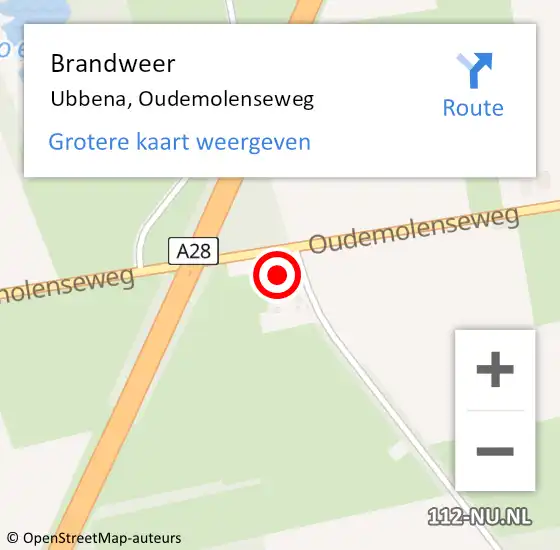 Locatie op kaart van de 112 melding: Brandweer Ubbena, Oudemolenseweg op 5 april 2024 16:18