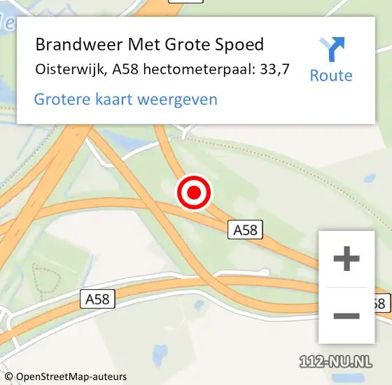 Locatie op kaart van de 112 melding: Brandweer Met Grote Spoed Naar Oisterwijk, A58 hectometerpaal: 33,7 op 5 april 2024 16:42