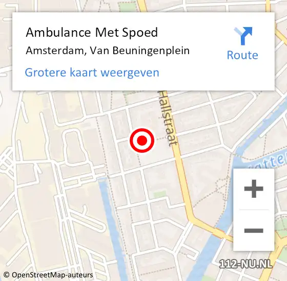 Locatie op kaart van de 112 melding: Ambulance Met Spoed Naar Amsterdam, Van Beuningenplein op 5 april 2024 17:06
