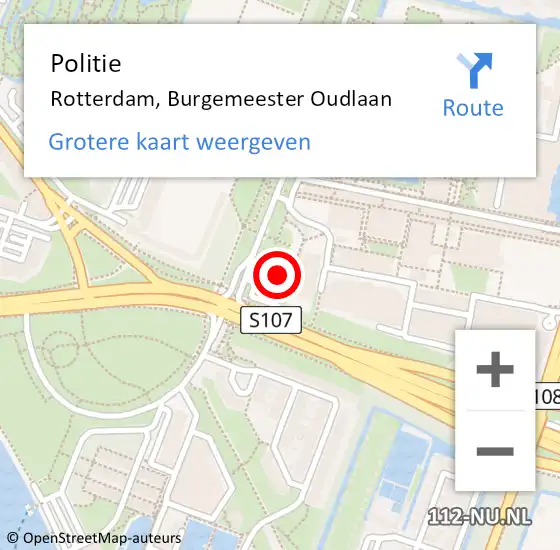 Locatie op kaart van de 112 melding: Politie Rotterdam, Burgemeester Oudlaan op 5 april 2024 17:22