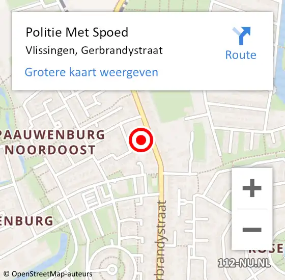 Locatie op kaart van de 112 melding: Politie Met Spoed Naar Vlissingen, Gerbrandystraat op 5 april 2024 18:06