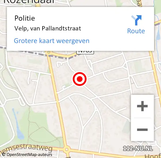 Locatie op kaart van de 112 melding: Politie Velp, van Pallandtstraat op 5 april 2024 18:19