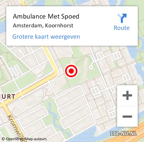 Locatie op kaart van de 112 melding: Ambulance Met Spoed Naar Amsterdam, Koornhorst op 5 april 2024 18:19