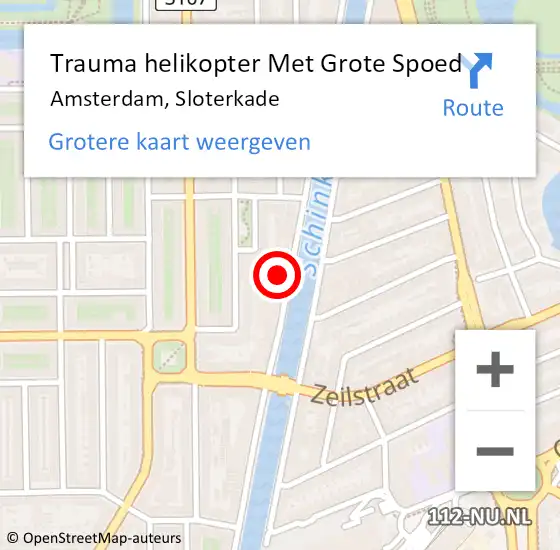 Locatie op kaart van de 112 melding: Trauma helikopter Met Grote Spoed Naar Amsterdam, Sloterkade op 5 april 2024 18:37
