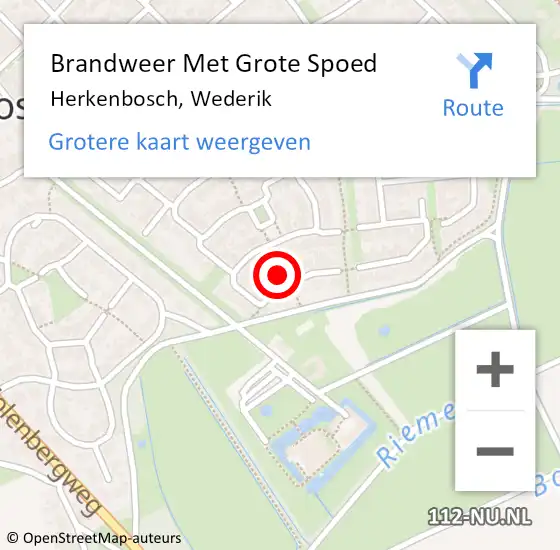 Locatie op kaart van de 112 melding: Brandweer Met Grote Spoed Naar Herkenbosch, Wederik op 5 april 2024 18:47