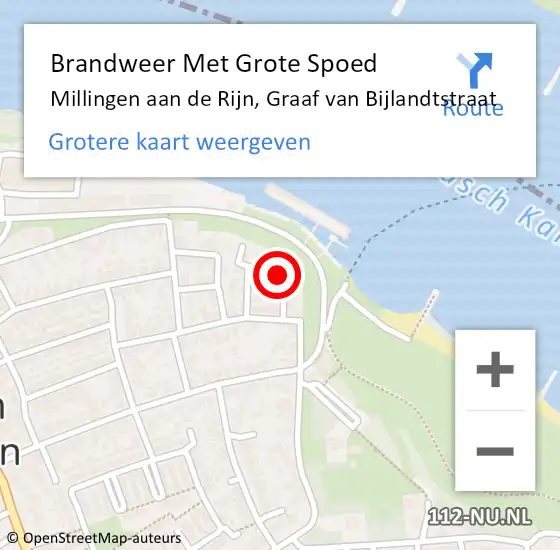 Locatie op kaart van de 112 melding: Brandweer Met Grote Spoed Naar Millingen aan de Rijn, Graaf van Bijlandtstraat op 5 april 2024 20:37