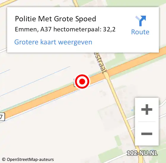 Locatie op kaart van de 112 melding: Politie Met Grote Spoed Naar Emmen, A37 hectometerpaal: 32,2 op 5 april 2024 21:03