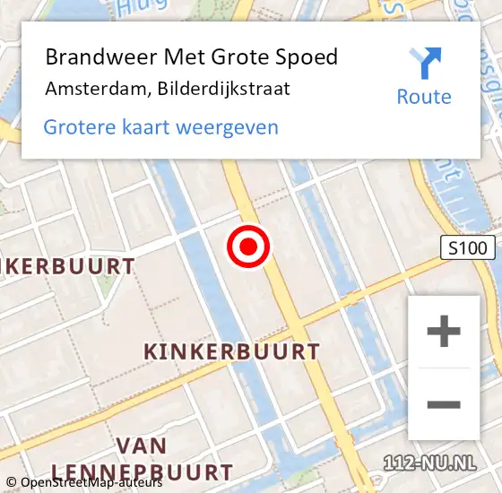 Locatie op kaart van de 112 melding: Brandweer Met Grote Spoed Naar Amsterdam, Bilderdijkstraat op 5 april 2024 21:13