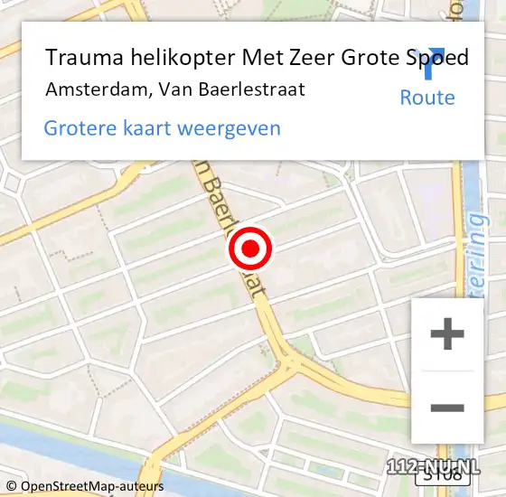 Locatie op kaart van de 112 melding: Trauma helikopter Met Zeer Grote Spoed Naar Amsterdam, Van Baerlestraat op 5 april 2024 21:23