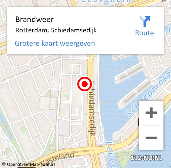 Locatie op kaart van de 112 melding: Brandweer Rotterdam, Schiedamsedijk op 5 april 2024 22:39