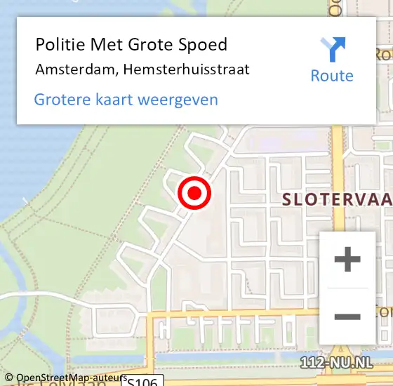 Locatie op kaart van de 112 melding: Politie Met Grote Spoed Naar Amsterdam, Hemsterhuisstraat op 5 april 2024 23:35