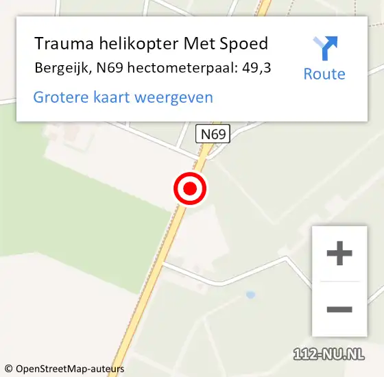 Locatie op kaart van de 112 melding: Trauma helikopter Met Spoed Naar Bergeijk, N69 hectometerpaal: 49,3 op 6 april 2024 01:06
