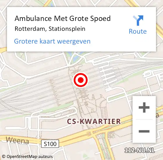 Locatie op kaart van de 112 melding: Ambulance Met Grote Spoed Naar Rotterdam, Stationsplein op 6 april 2024 01:18