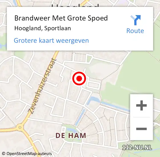 Locatie op kaart van de 112 melding: Brandweer Met Grote Spoed Naar Hoogland, Sportlaan op 6 april 2024 02:26