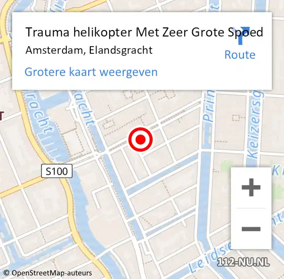Locatie op kaart van de 112 melding: Trauma helikopter Met Zeer Grote Spoed Naar Amsterdam, Elandsgracht op 6 april 2024 03:26