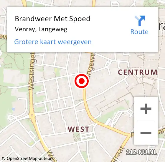 Locatie op kaart van de 112 melding: Brandweer Met Spoed Naar Venray, Langeweg op 6 april 2024 03:54
