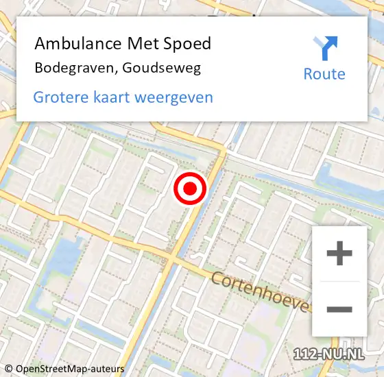 Locatie op kaart van de 112 melding: Ambulance Met Spoed Naar Bodegraven, Goudseweg op 6 april 2024 05:54