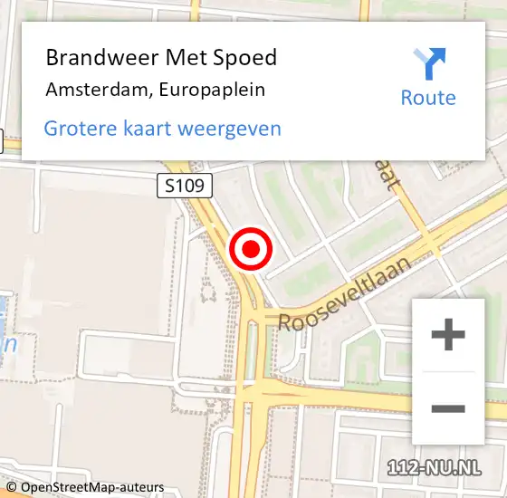 Locatie op kaart van de 112 melding: Brandweer Met Spoed Naar Amsterdam, Europaplein op 6 april 2024 06:56
