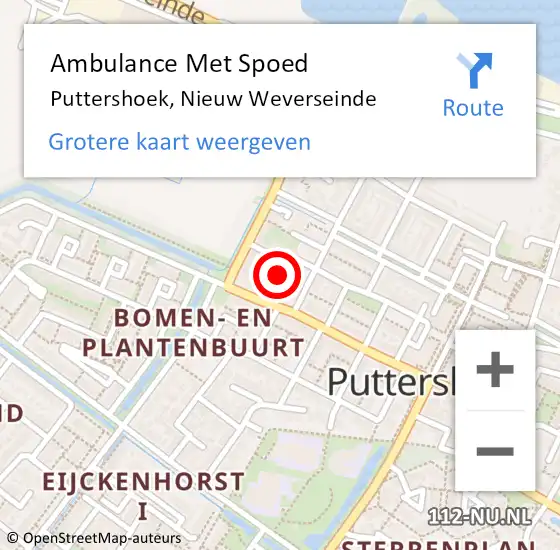 Locatie op kaart van de 112 melding: Ambulance Met Spoed Naar Puttershoek, Nieuw Weverseinde op 6 april 2024 08:46