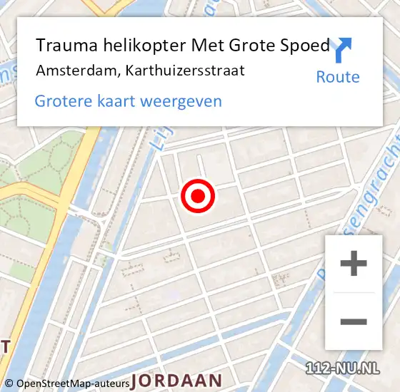 Locatie op kaart van de 112 melding: Trauma helikopter Met Grote Spoed Naar Amsterdam, Karthuizersstraat op 6 april 2024 09:12